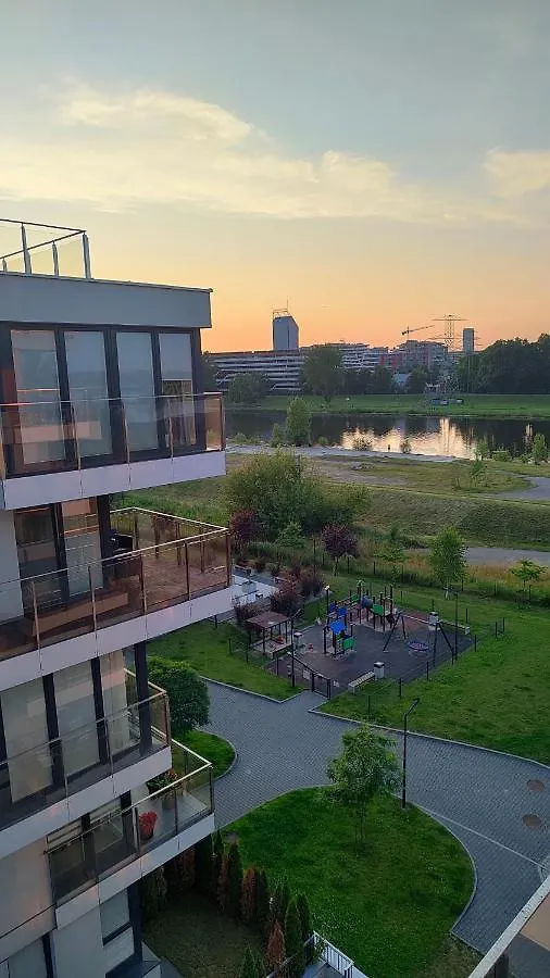 White And Bright With Riverside View And Parking Apartment Krakow Poland
