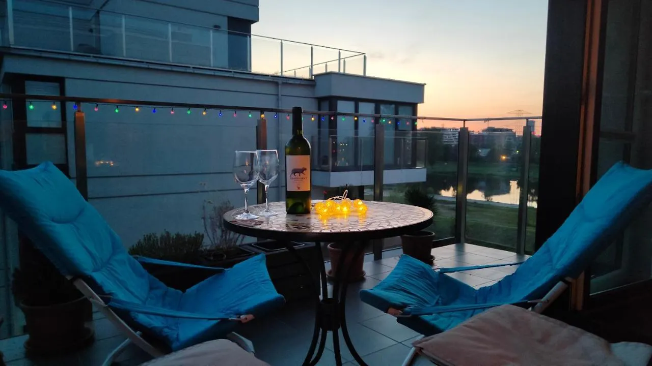 White And Bright With Riverside View And Parking Apartment Krakow Poland